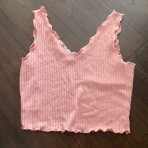 Solid Rib-Knit Lettuce Trim Tank Top